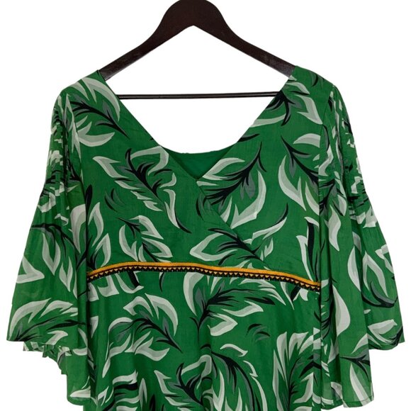 Anthropologie Vanessa Virginia Musa Dress 8 Green Tropical Mini Flare Sleeve - Picture 6 of 12